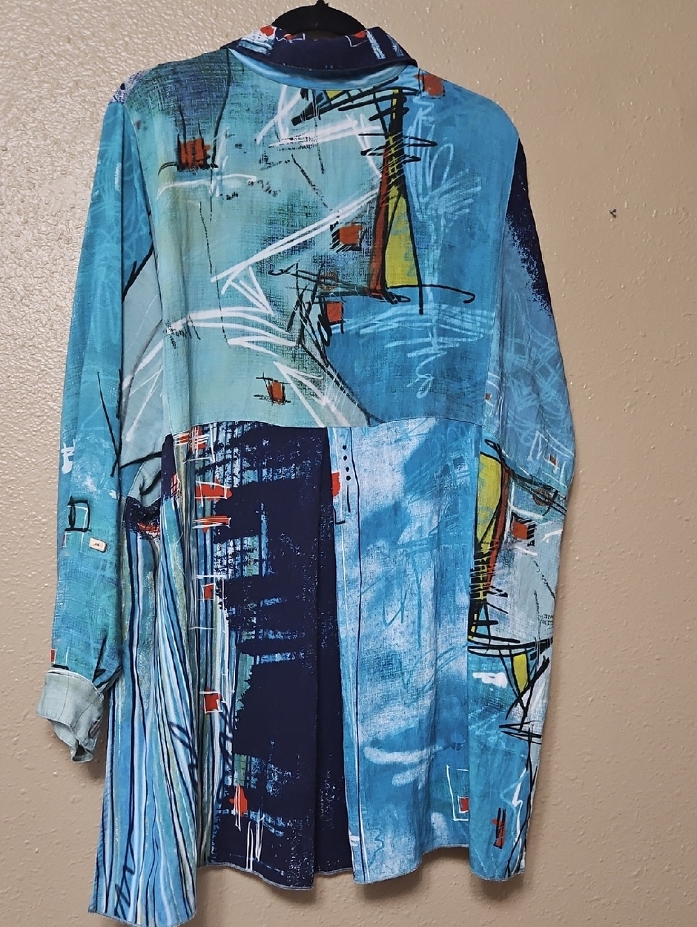 John Mark 2X Abstract Blue Button-Up Art Print Shirt Tunic Artsy - Picture 7 of 16